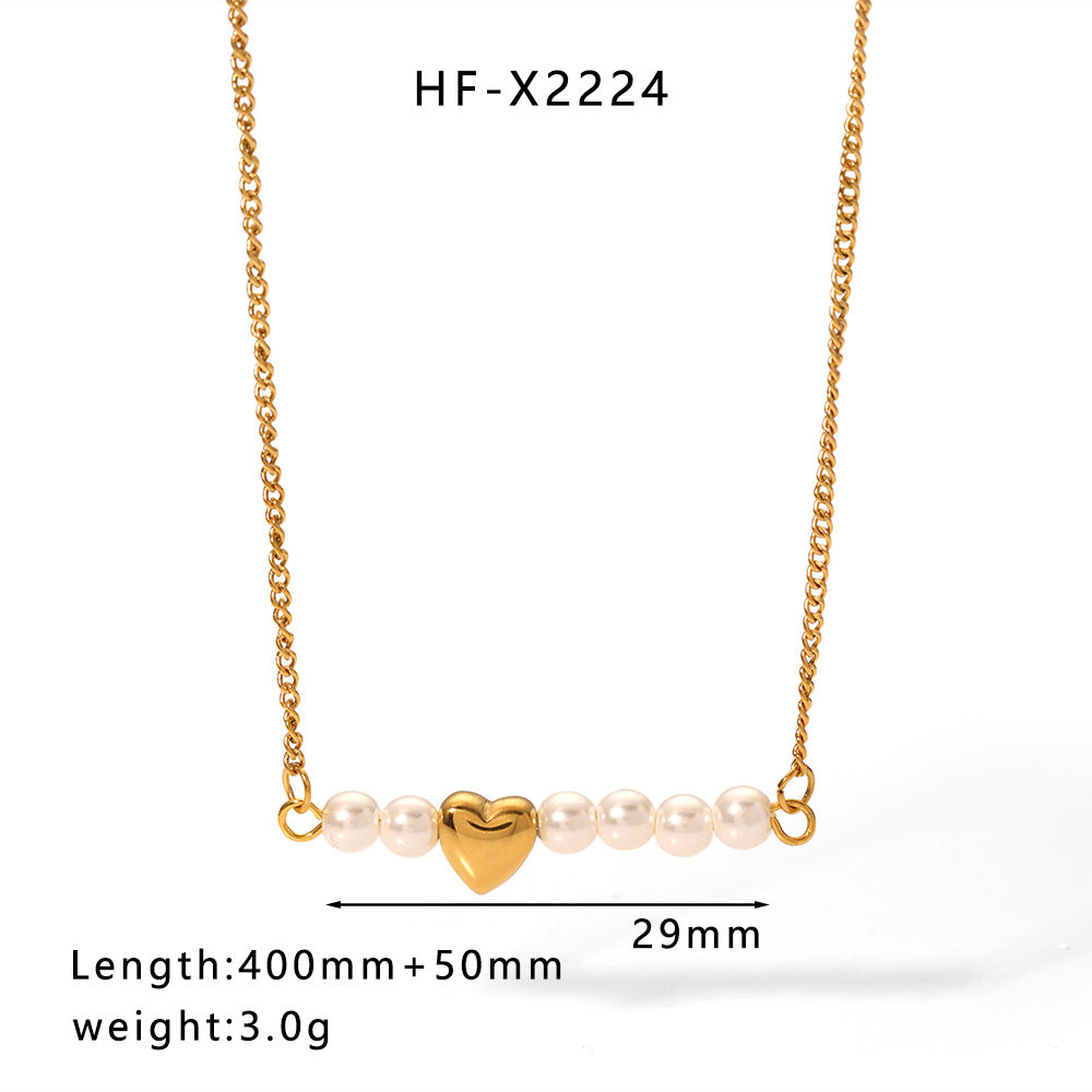 Minimalist Cat Eye Stone Zircon Pearl Smiley Face Necklace for Women in Titanium Steel with Plating Finish