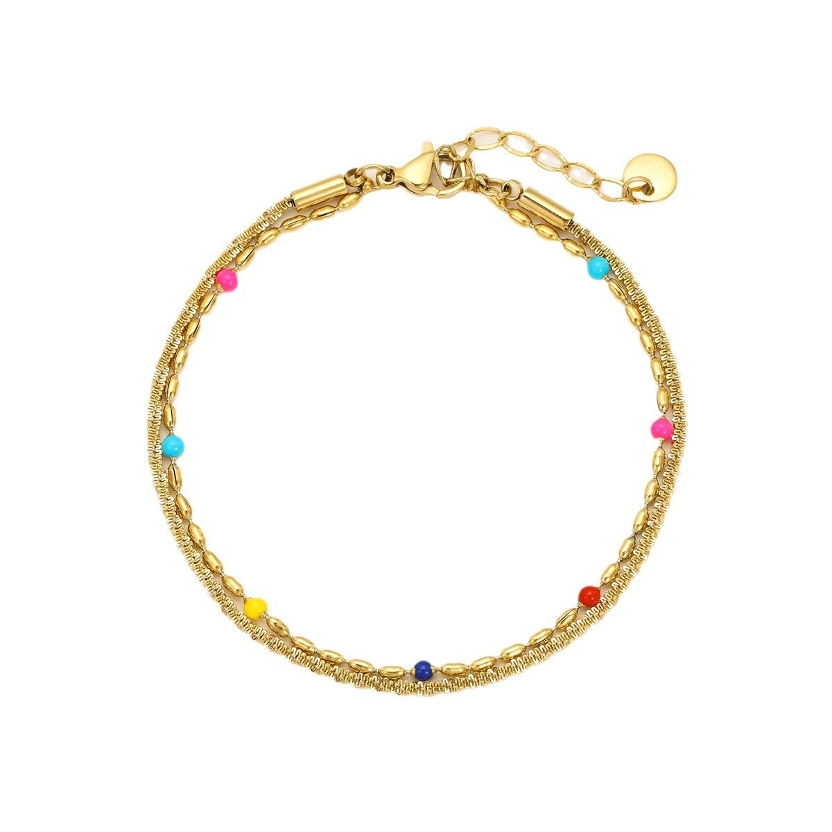 Bracciale da donna stile OL alla moda con perline, base in acciaio inossidabile, finitura placcata oro 18 carati, perline Miyu colorate, costruzione in acciaio al titanio