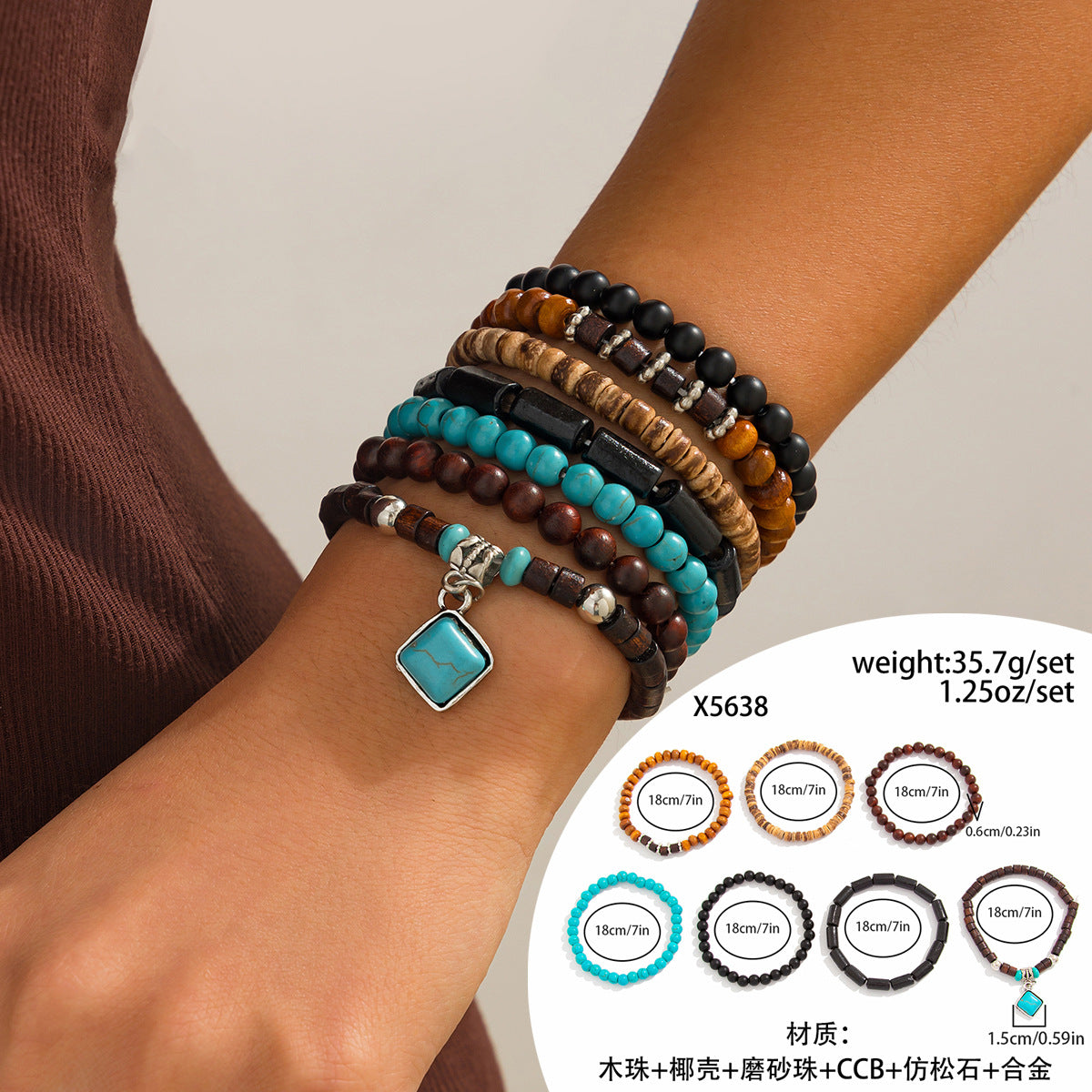 Ethnic Vintage Style Adjustable Beaded Bracelet with Turquoise Beads and Ox Charm in Alloy with Plated Finish
