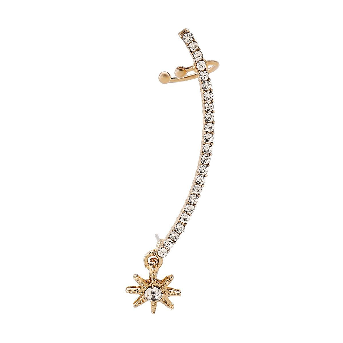 Elegante Ear Cuff Curvo da Donna in Lega con Intarsio di Strass, Orecchini d'Impatto alla Moda e Versatili