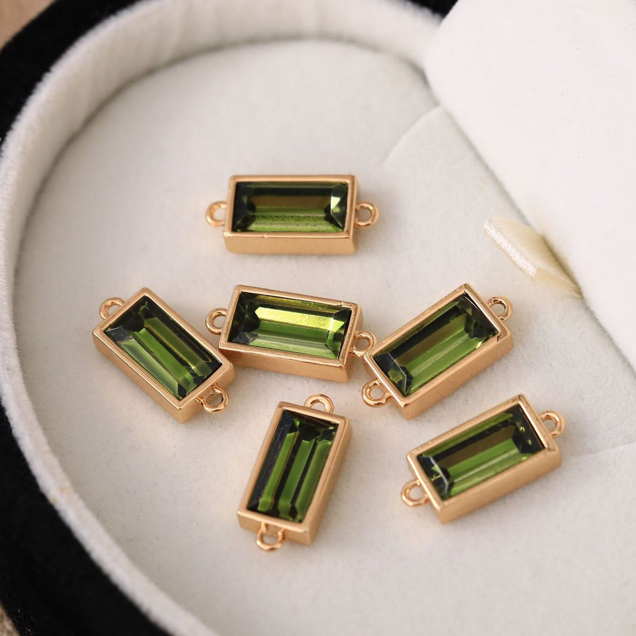 18K Gold Plated Titanium Steel Double Ring Pendant with Emerald Inlay Charm Bar for Women