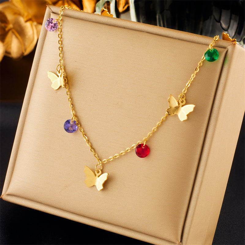 Fashionable Minimalist Butterfly Heart Pearl Pendant Necklace in Stainless Steel with Plated Finish for Women