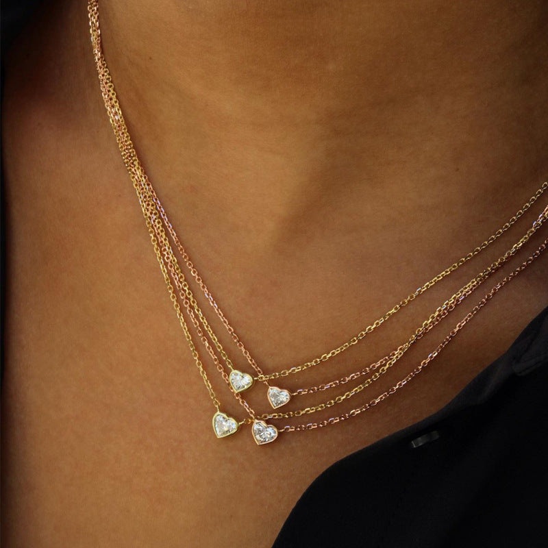 Minimalist Oval Geometric Pendant Necklace in Copper with Rhinestone Inlay and Gold Plating for Women