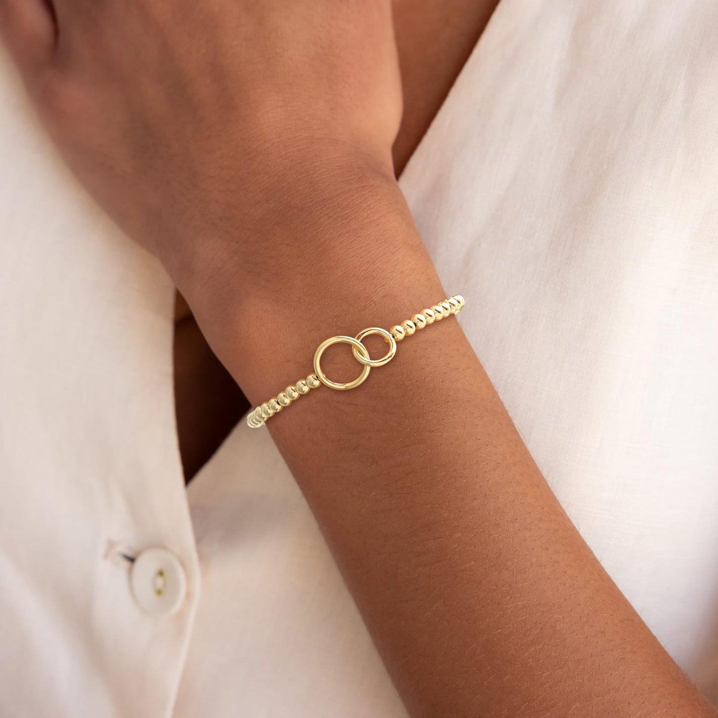 Minimalist Elegant Brass Plated Bow Bracelet for Women Adjustable Beaded Hand Jewelry