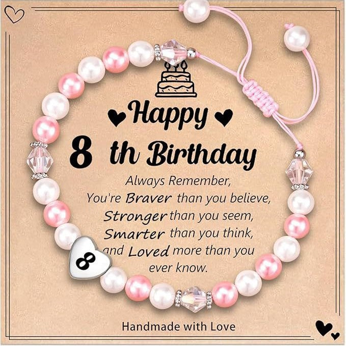 Sweet Stainless Steel Number Letter Handmade Woven Pearl Bracelet for Women