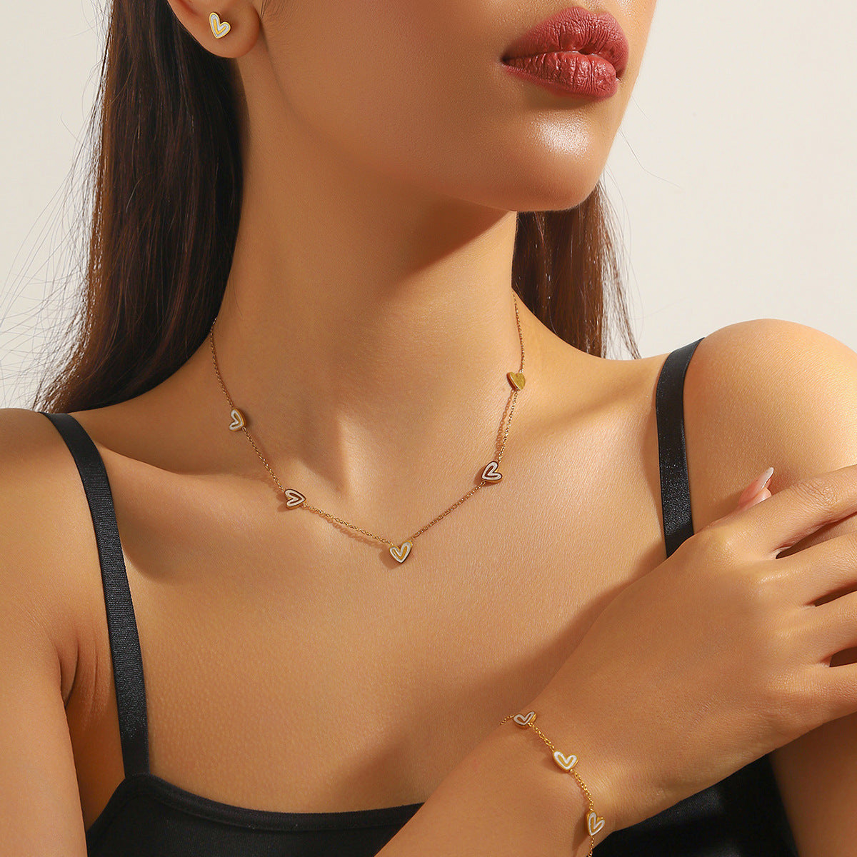 Minimalist Gold Plated Stainless Steel Heart Butterfly Teardrop Pearl Jewelry Set for Women