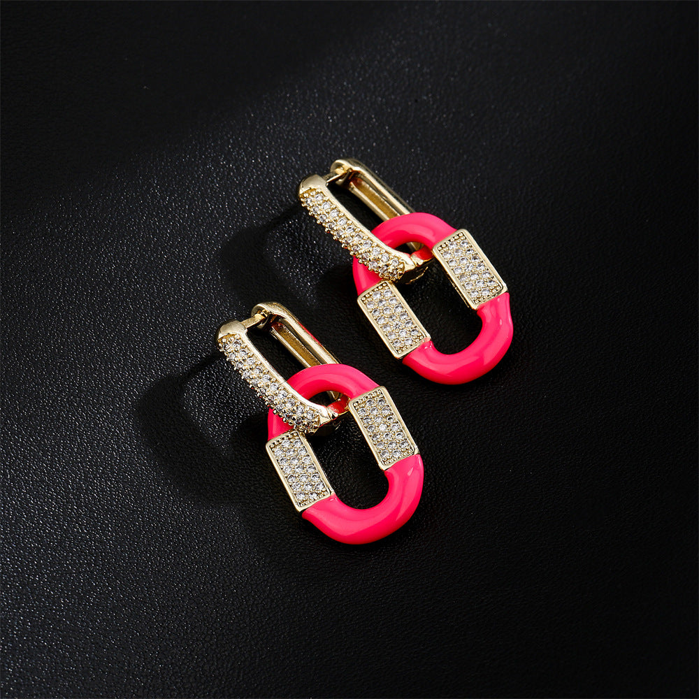 Minimalist Geometric Earrings in Copper with 18K Gold Plating and Micro-Paved Zirconia