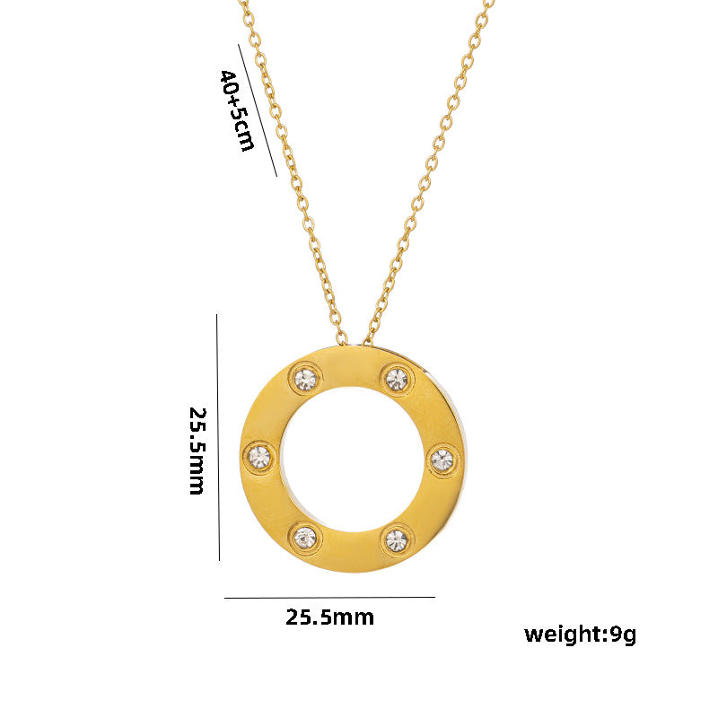 Collar con colgante geométrico redondo minimalista de acero de titanio para mujer con incrustaciones de diamantes de imitación, cadena de cuello en capas hipoalergénica y resistente a las serpientes