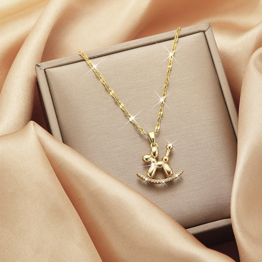 Collar con colgante de perro globo minimalista para mujer, cadena de clavícula chapada en acero de titanio con diseño de forma irregular