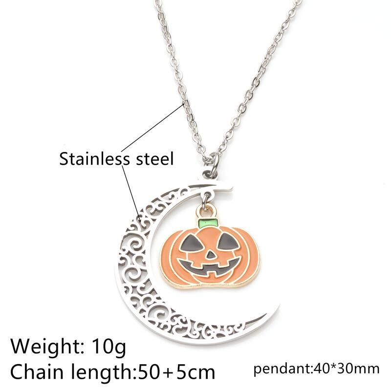 Ciondolo Collana Zucca Geometrica Non Conformista in Acciaio Inossidabile con Finitura in Acciaio al Titanio Placcato per Halloween