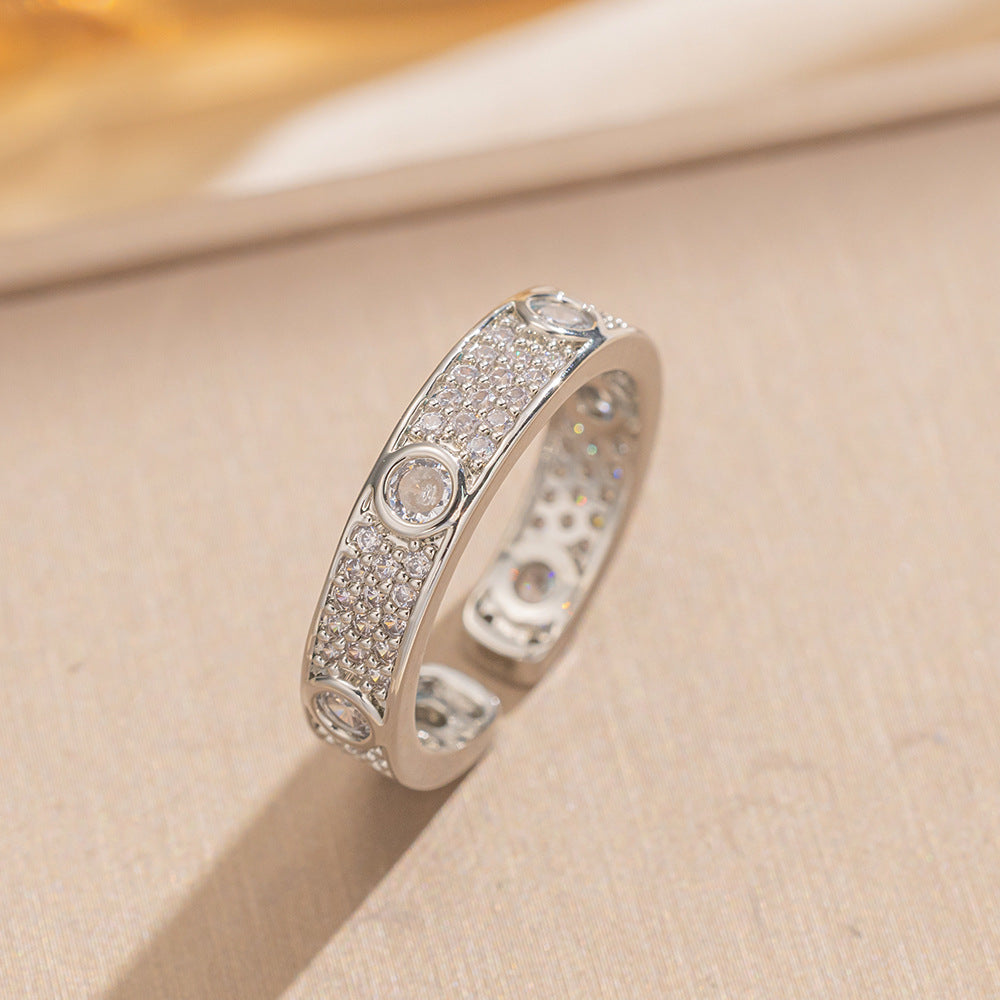 Luxury Minimalist Adjustable Open Ring for Women with Gold-Plated Copper Band and Zircon Stone Accent in Heart and Floral Shape