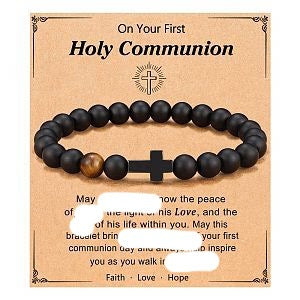 Minimalist Matte Cross Bracelet with Tiger's Eye and Obsidian Pendant Unisex Jewelry
