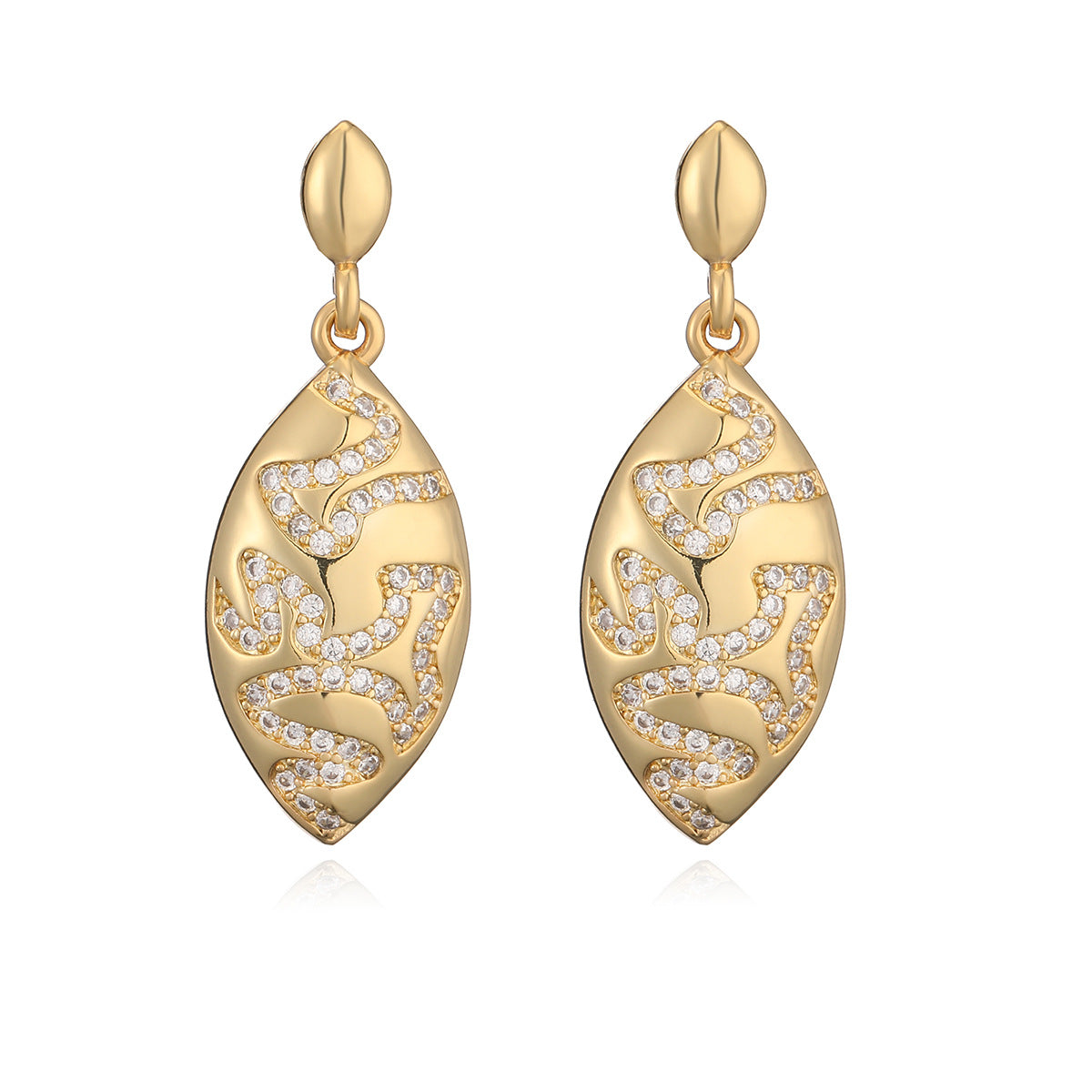 Minimalist Geometric Asymmetrical Drip-Shaped Zirconia Earrings in Gold-Plated Copper for Women