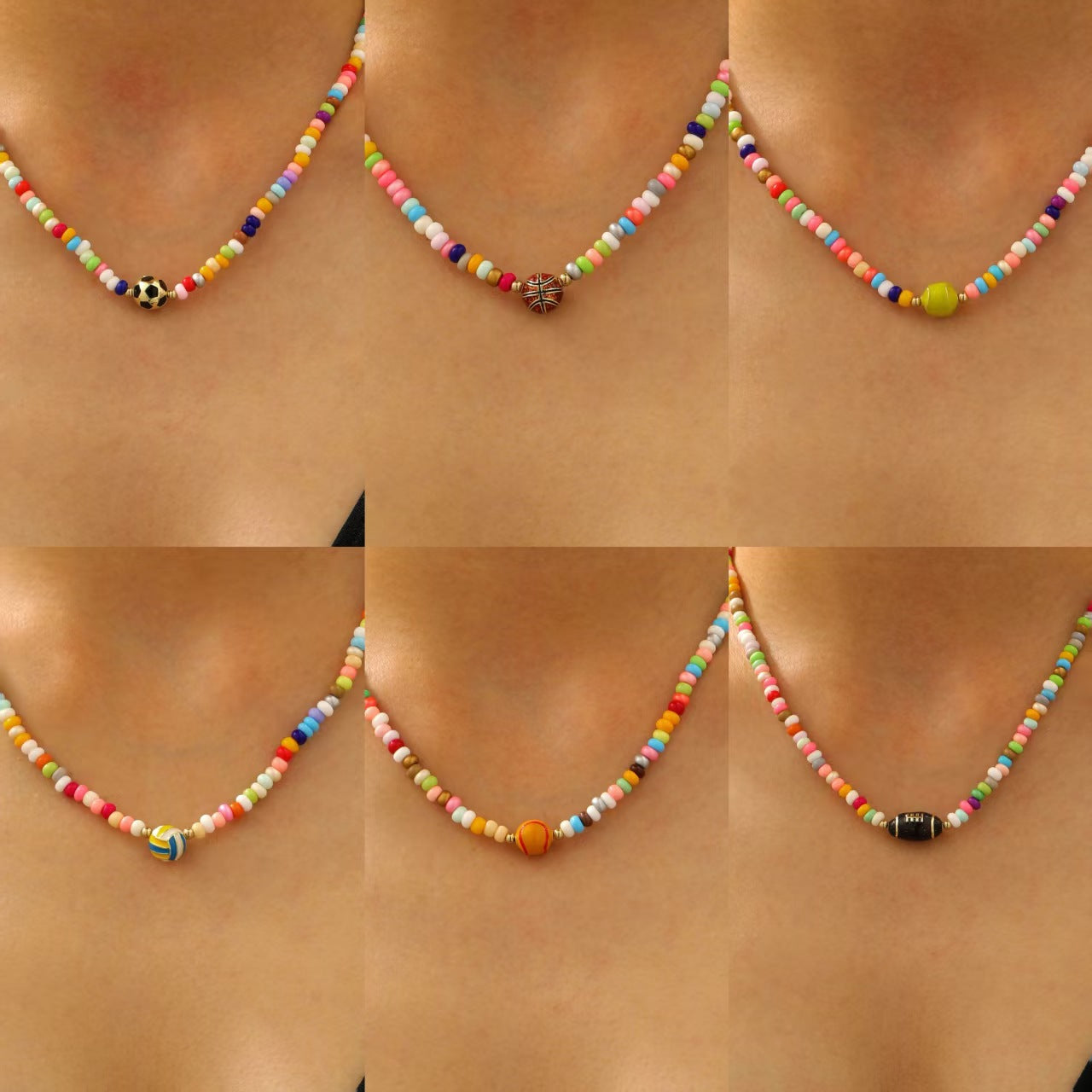 Bohemian Casual Oval Geometric Alloy Ball Chain Necklace for Women