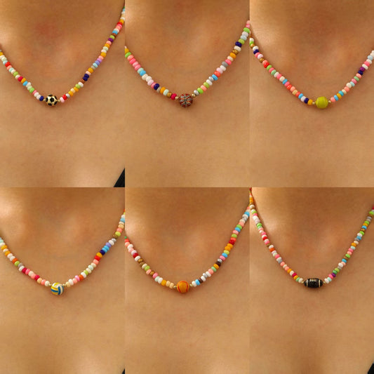 Bohemian Casual Oval Geometric Alloy Ball Chain Necklace for Women