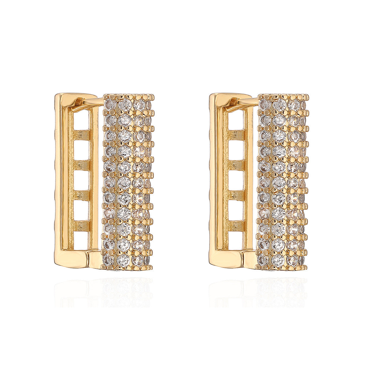 Minimalist Geometric Copper Ear Studs with Real Gold Plating and Zircon Inlay for Women