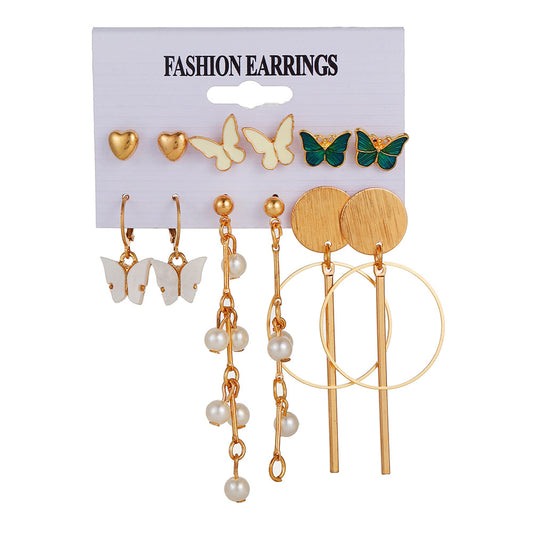Fashion Butterfly Drip Oil Alloy Hoop Earrings with Pearl Studs for Women