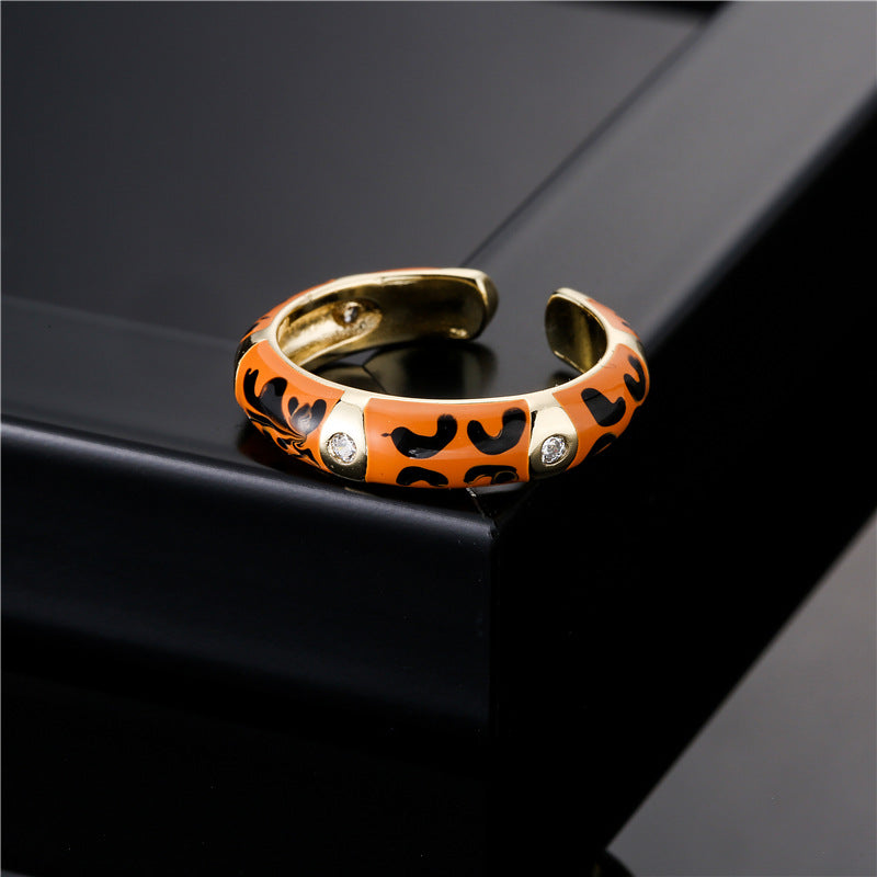 Colorful Drip Oil Geometric Brass Ring with Micro-inlaid Cubic Zirconia for Women