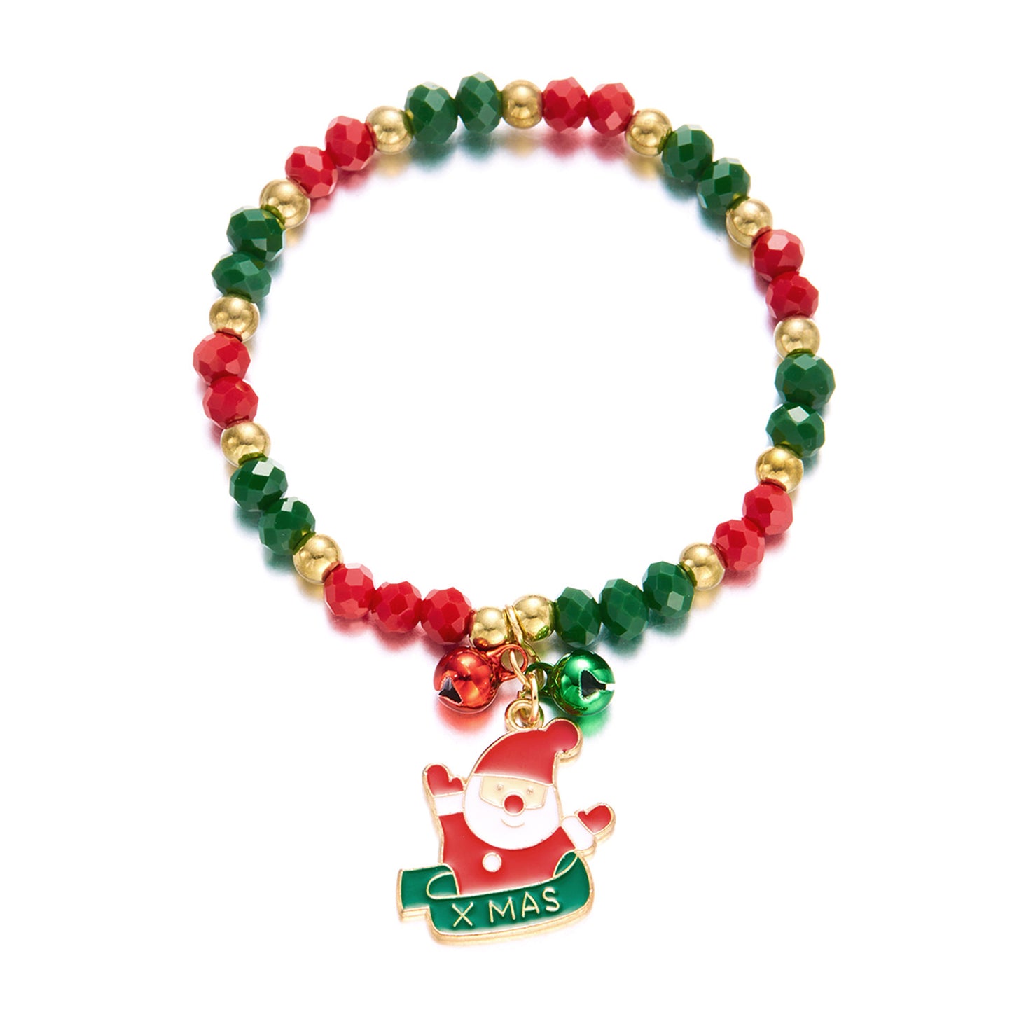Luxury Style Cartoon Santa Claus and Snowman Pendant Bracelet for Women Alloy Handmade Christmas Tree Ornament with Crystal Beads
