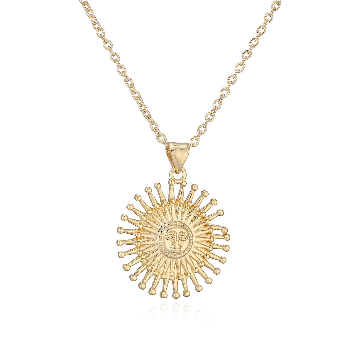 Minimalist Geometric Gold Plated Brass Sun Pendant Necklace