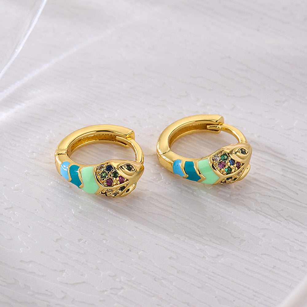 Minimalist Geometric Copper Earrings with 18K Gold Plating and Colorful Zircon Inlay and Enamel Finish for Women