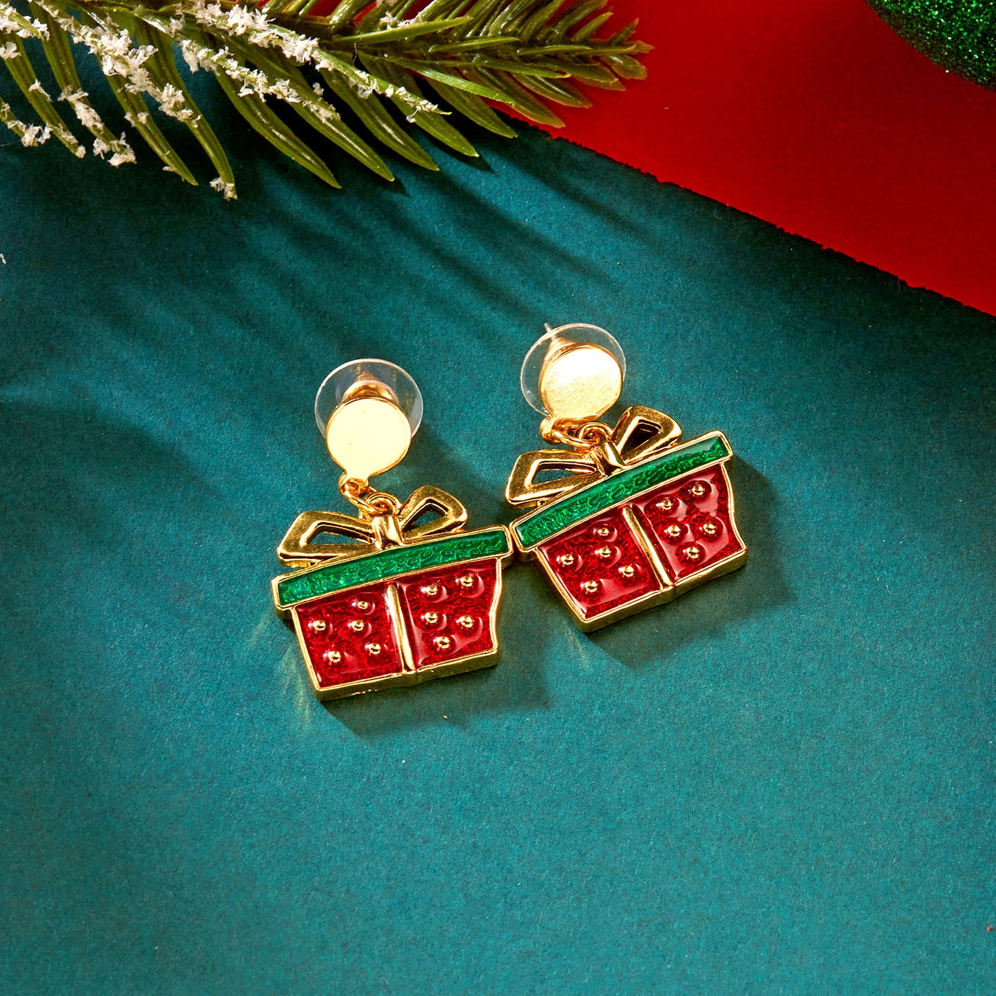 Set di Gioielli Natalizi per Donna con Ciondoli a Forma di Babbo Natale, Albero, Fiocco di Nece, Collana, Bracciale e Orecchini in Lega di Zinco con Catena a O