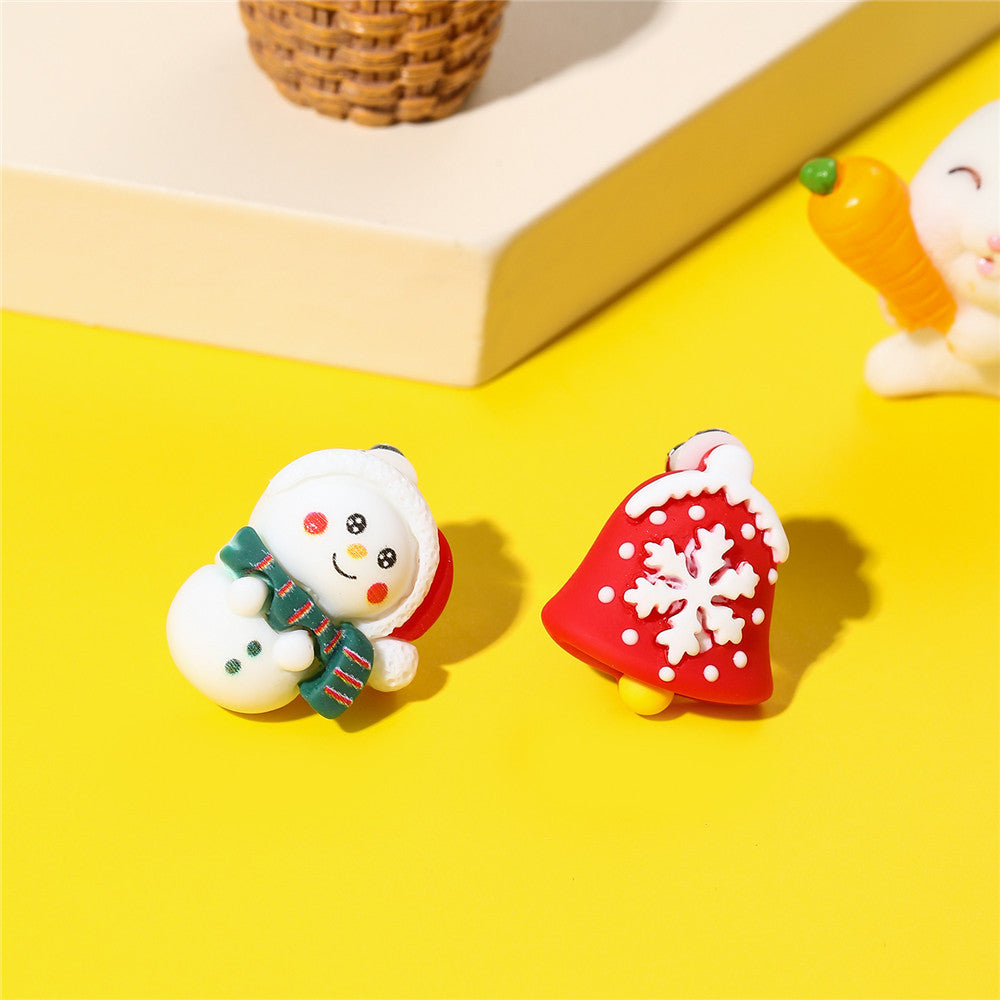 Orecchini a clip in resina con simpatico Babbo Natale dei cartoni animati per bambini, gioielli natalizi
