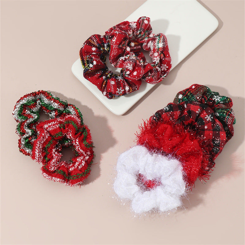 Set di elastici per capelli per bambini a tema natalizio con fiocchi di neve rossi, design ondulato e dettagli a righe