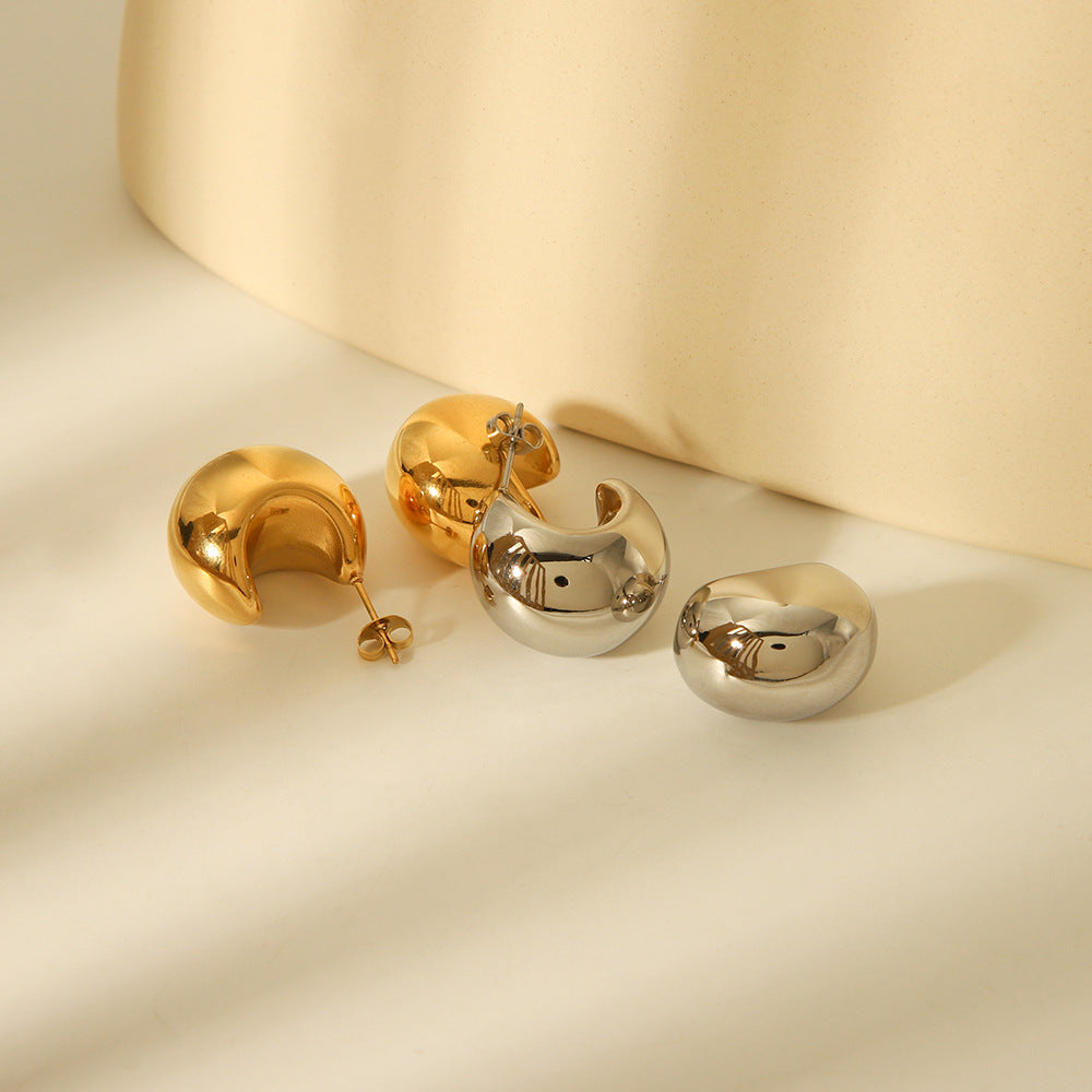 Geometric C-Shaped Titanium Steel Hollow Hypoallergenic Stud Earrings for Women with Vacuum Plating Finish