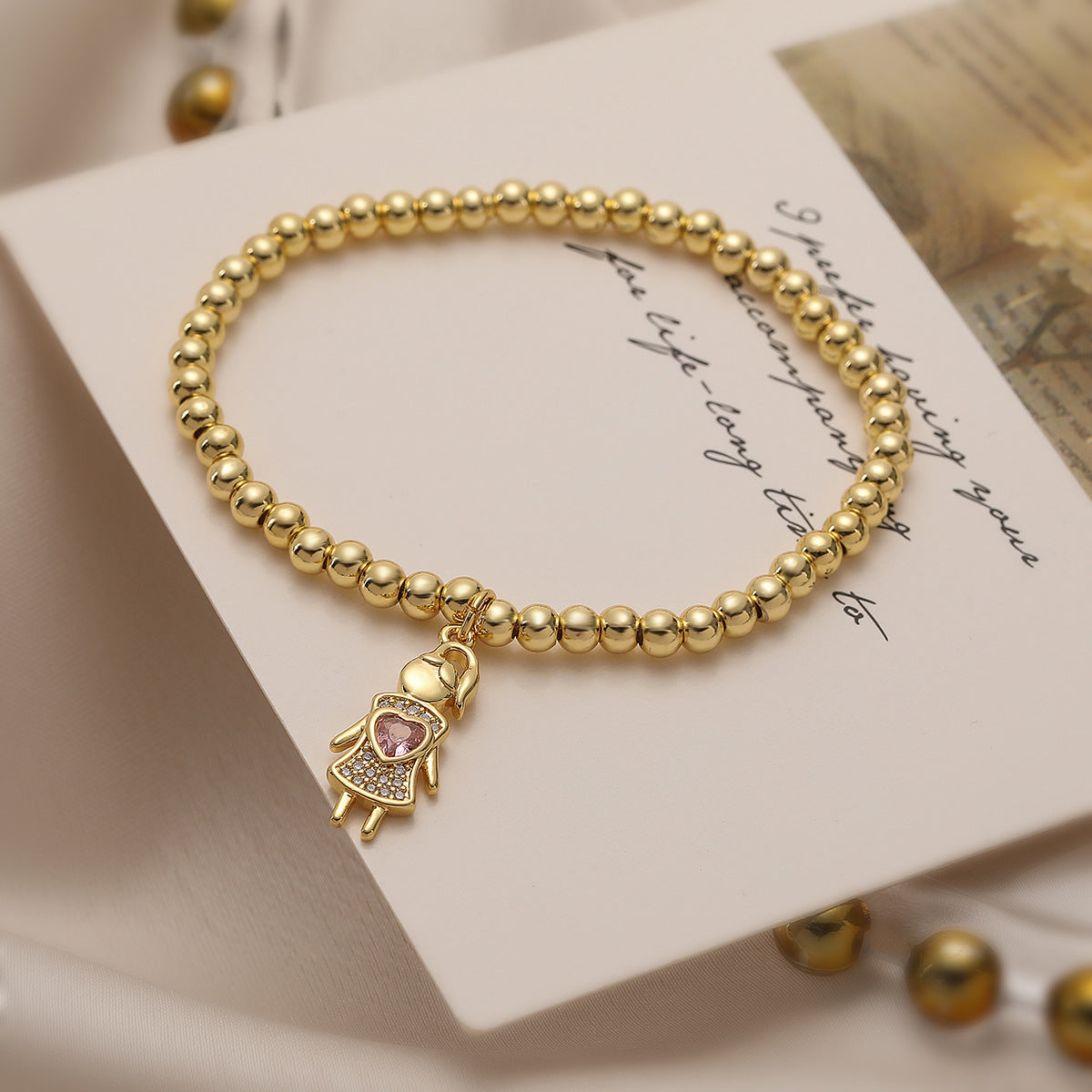 Minimalist Geometric Copper Plated Gold Zirconia Bracelet for Couples with Micro-Pave Setting