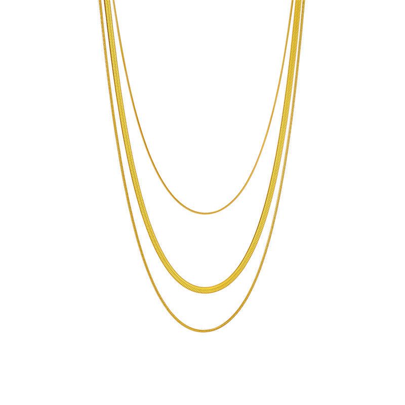 Collar Minimalista de Cadena de Serpiente Multicapa de Acero Titanio Tono Frío para Mujer