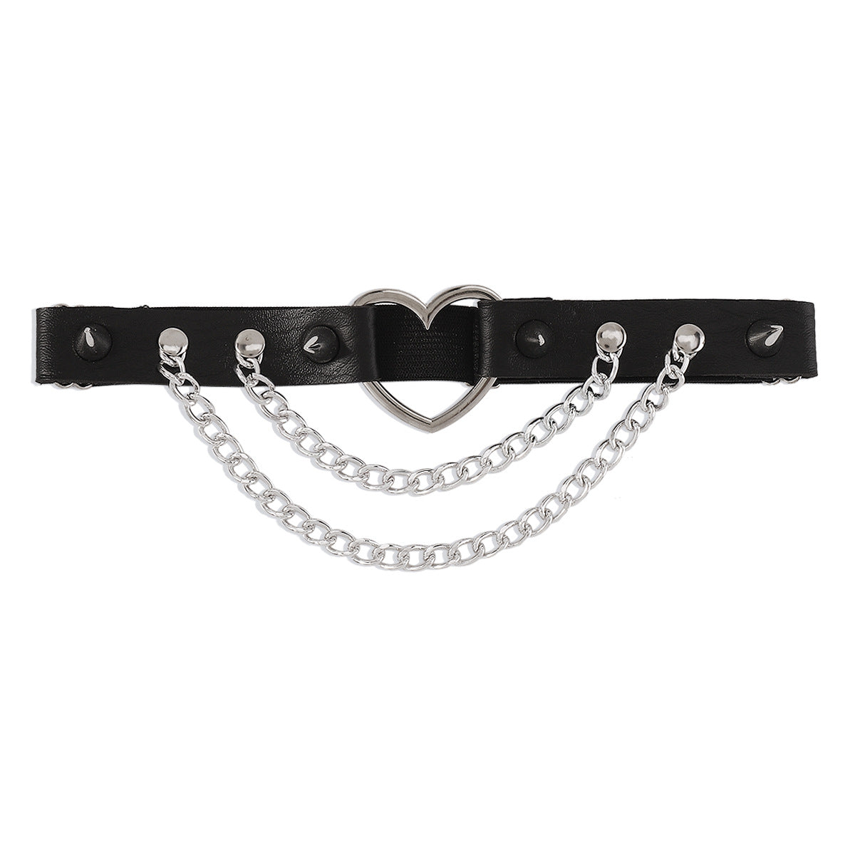 Cavigliera gotica scura oversize con polsino alla caviglia, ciondolo a cuore in pelle e rivetti geometrici, in pelle PU e lega di alluminio da donna
