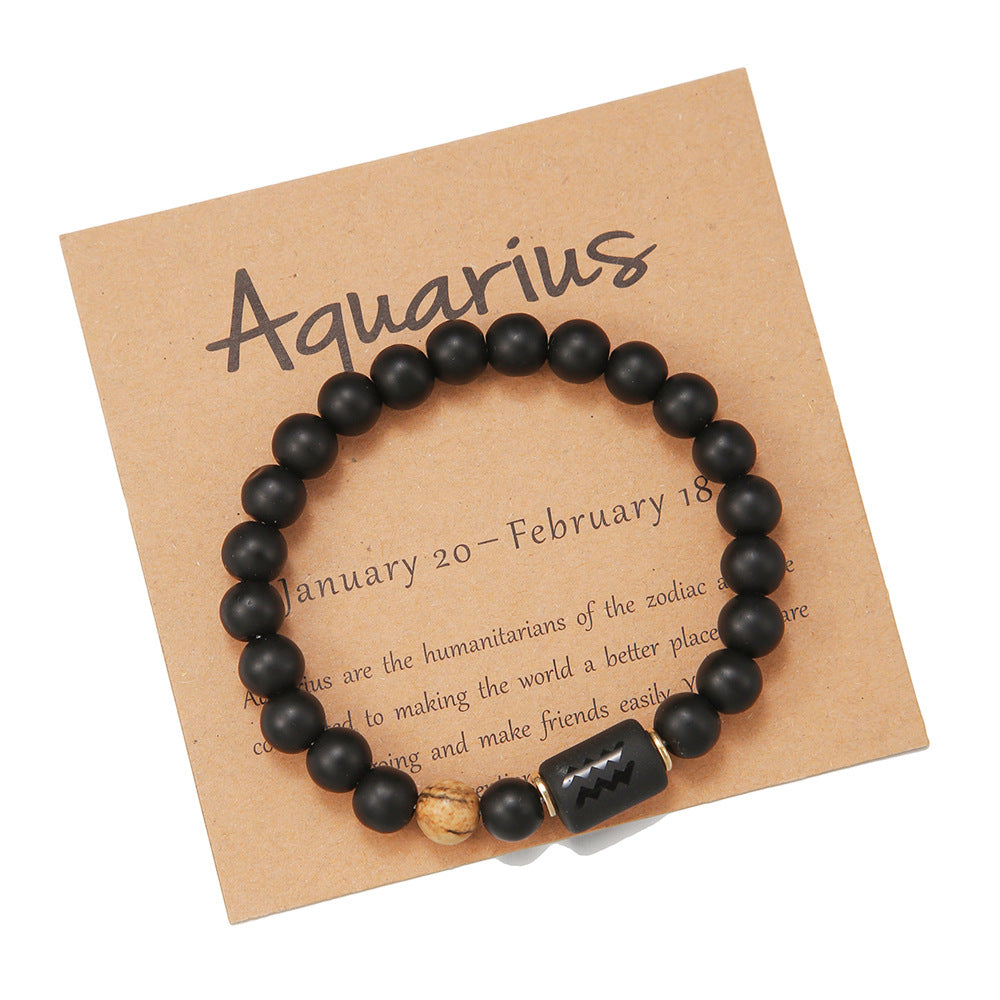 Unisex Plated Round Agate Beaded Bracelet 12 Constellation Series