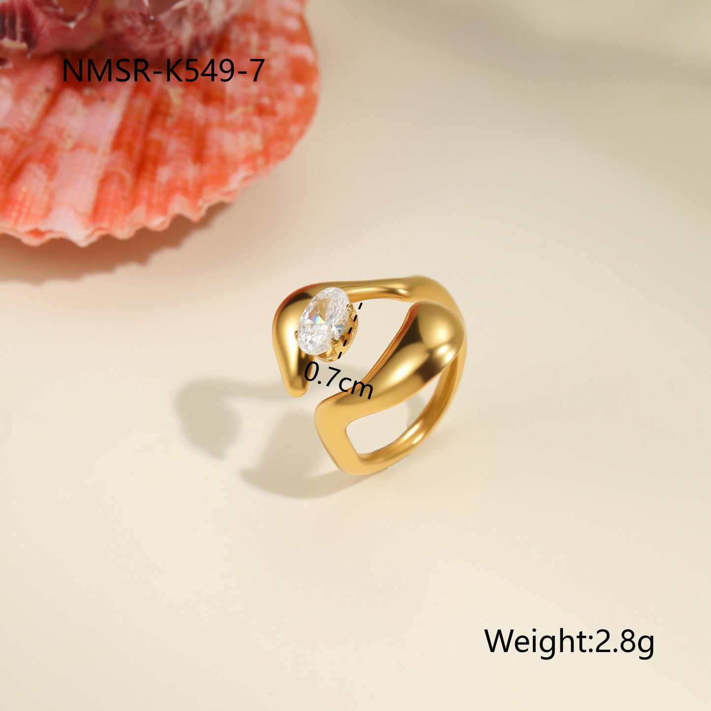 Anillo Minimalista Geométrico de Acero de Titanio con Chapado en Oro de 18K e Incrustaciones de Circones de Colores para Mujer