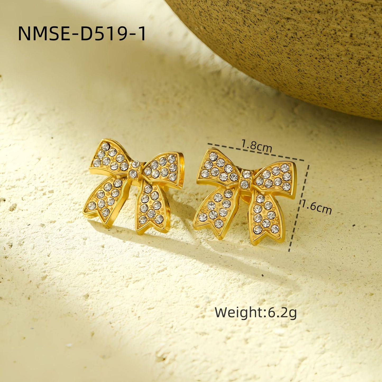 Pendientes de nudo de lazo con diamantes de imitación de acero inoxidable bañados en oro de 18 quilates de estilo vintage para mujer