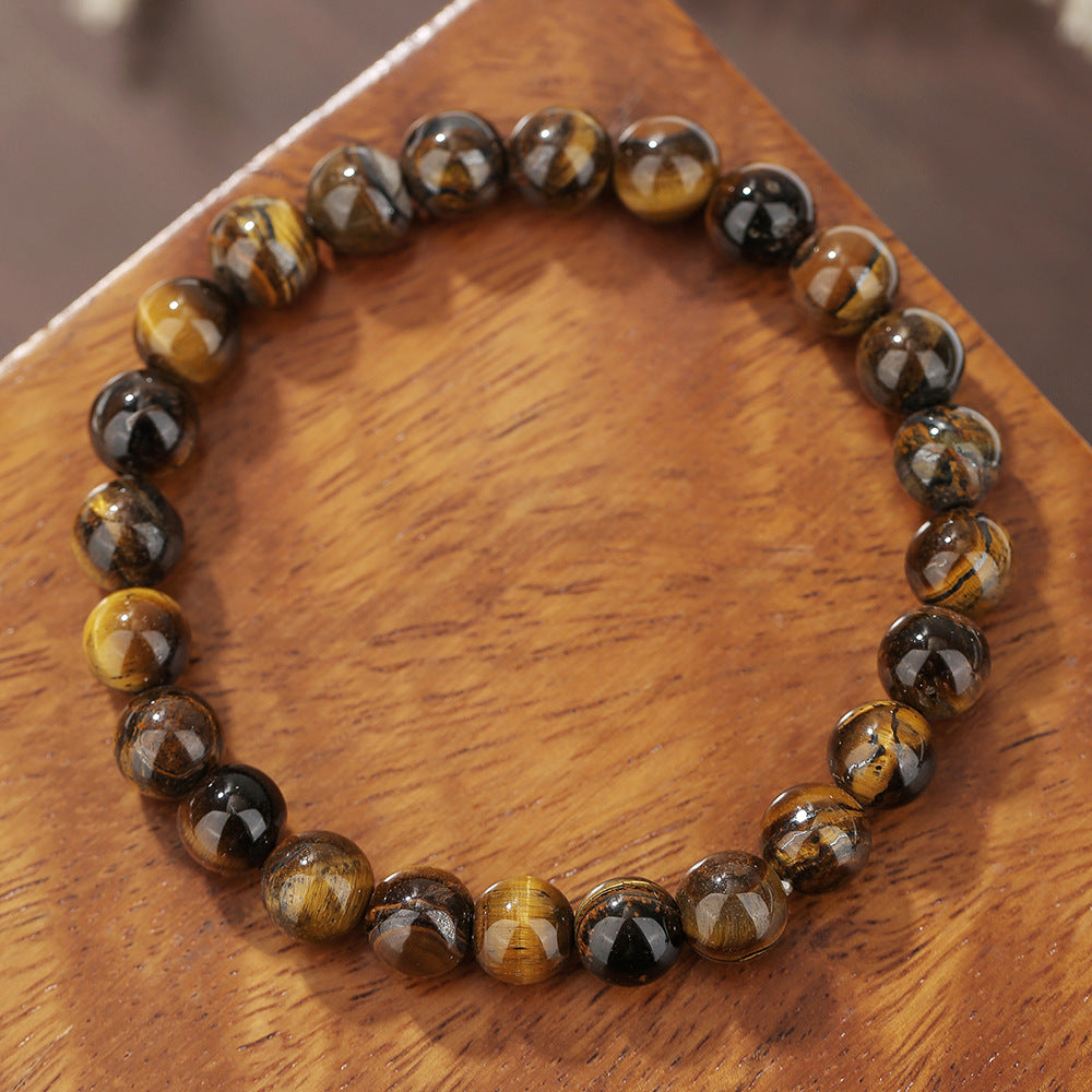 Vintage Bohemian Round Geometric Volcanic Stone Tiger Eye Rose Quartz Black Agate Amethyst Beaded Bracelet Unisex