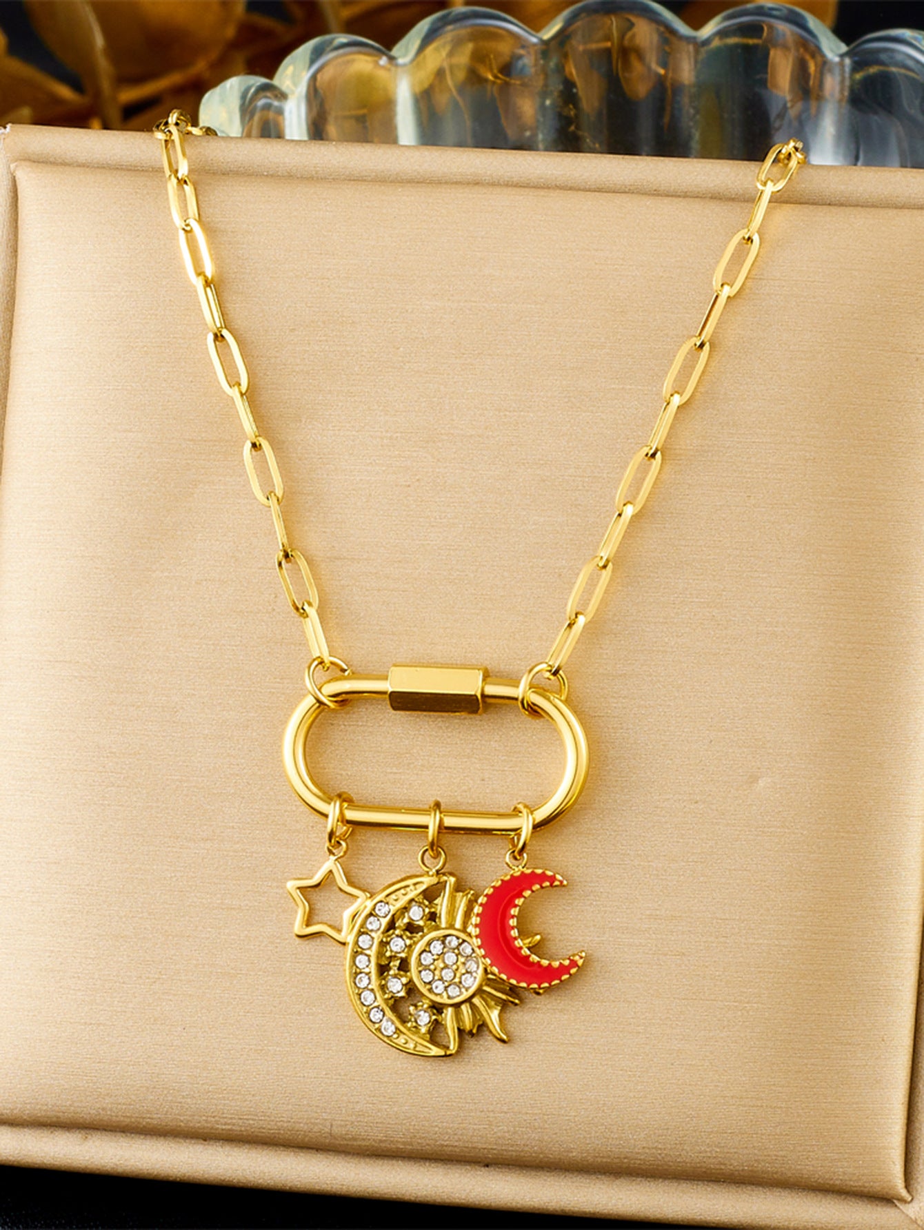 Personalized Ocean Creature Drop Oil Moon Ship Wheel Eye Pendant Stainless Steel Snake Chain Necklace for Women