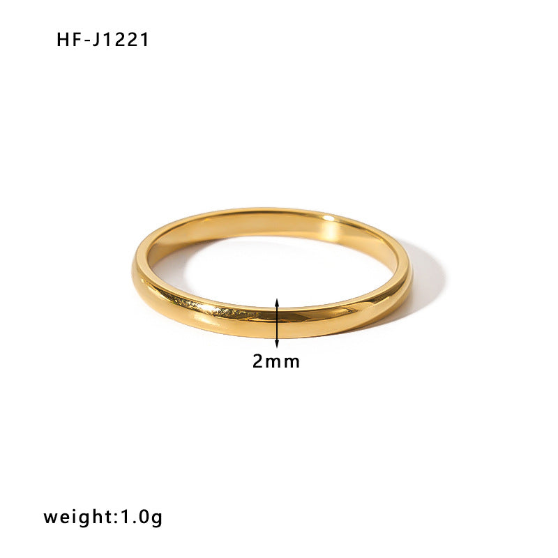 Minimalist Stainless Steel Ring with Crown Heart Bow Knot Leaf Wave Diamond Drop Star Geometric Shape 18K Vacuum Plated Gold Finish Women's Band