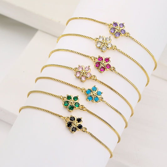Elegante Bracciale Floreale in Stile Francese con Cordino Regolabile per Donne, Realizzato in Rame, Design Geometrico Minimalista