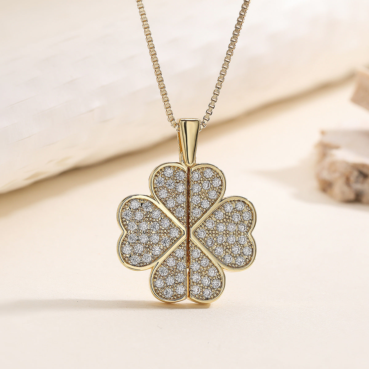 Minimalist Elegant 18K Gold Plated Brass Geometric Pendant Necklace with Cubic Zirconia for Women