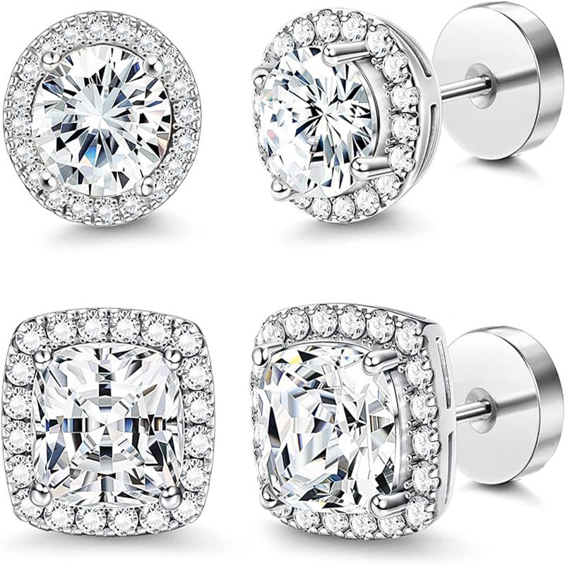 Elegant Gold Plated Stainless Steel Geometric Round Oval Cubic Zirconia Stud Earrings for Women