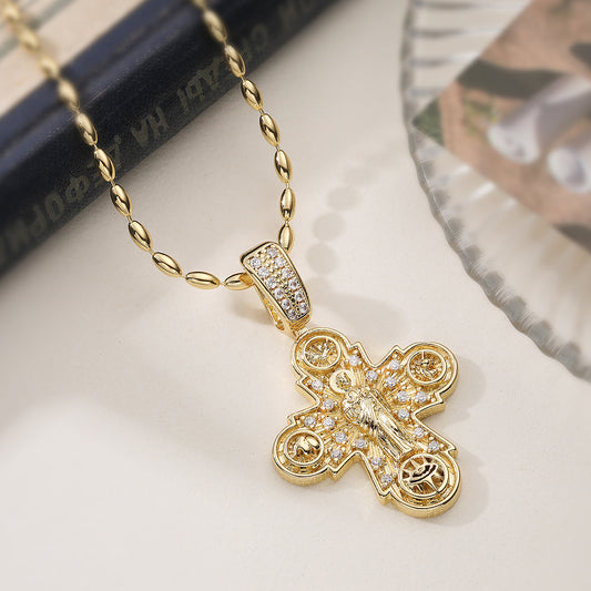 Minimalist Hip-hop Geometric Cross 18K Gold Plated Brass Cubic Zirconia Pendant Necklace