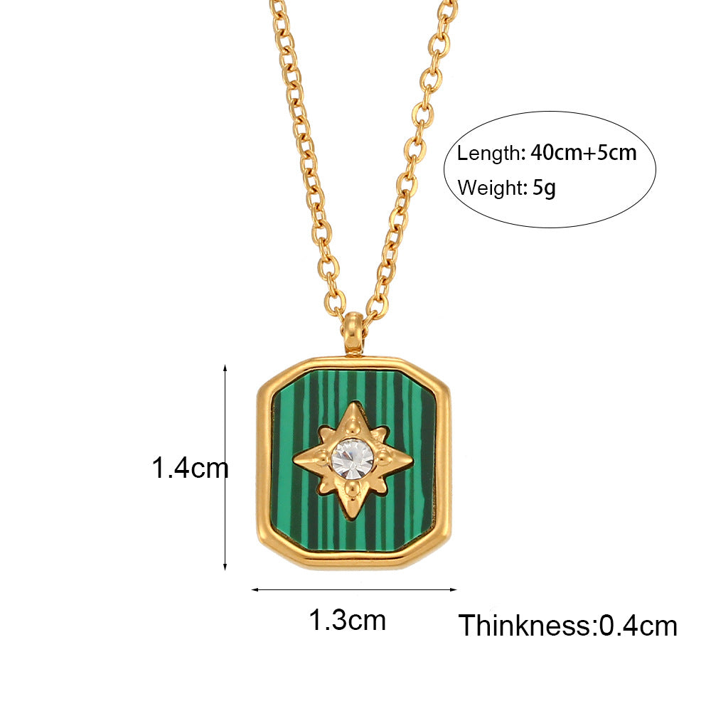 Minimalist Square Pendant Necklace with Geometric Eight-Pointed Star Design in Stainless Steel with Plated Finish for Women