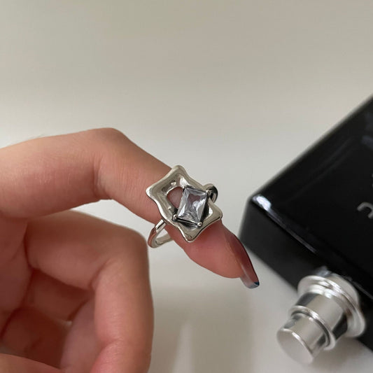 Anillo cuadrado con incrustaciones de plata de ley 925 vintage minimalista para mujer