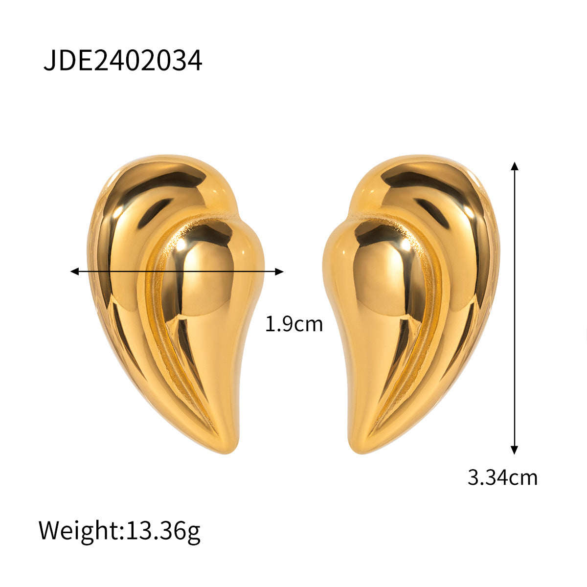 Orecchini a Cuore a Goccia da Donna Minimalisti in Acciaio Inossidabile Placcato Oro 18K