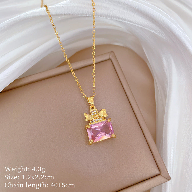 Collana Minimalista Geometrica in Acciaio al Titanio con Pendente in Rame Placcato Oro su Catena a Maglie per Uomo e Donna