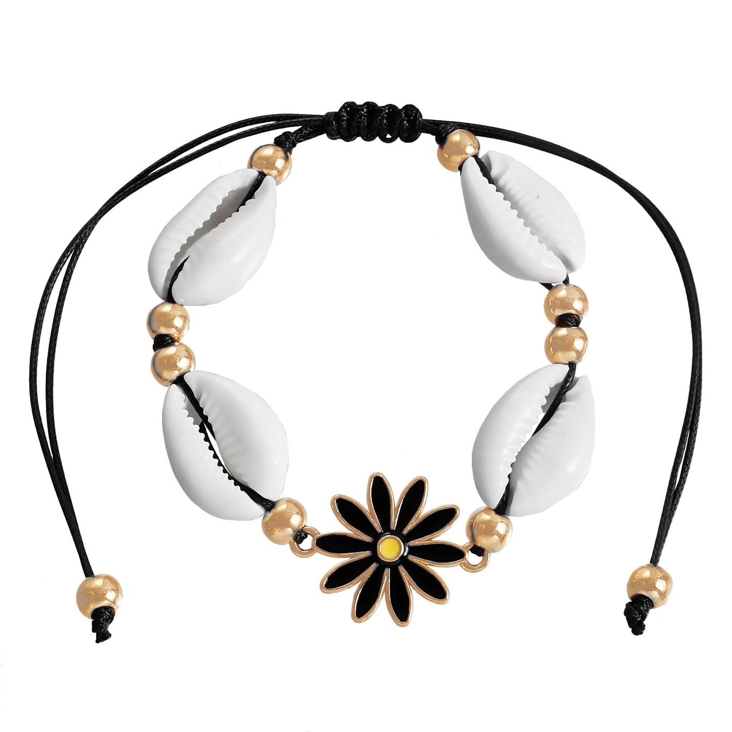 Collar con colgante de margarita bohemia con dije de concha en cordón ajustable para mujer