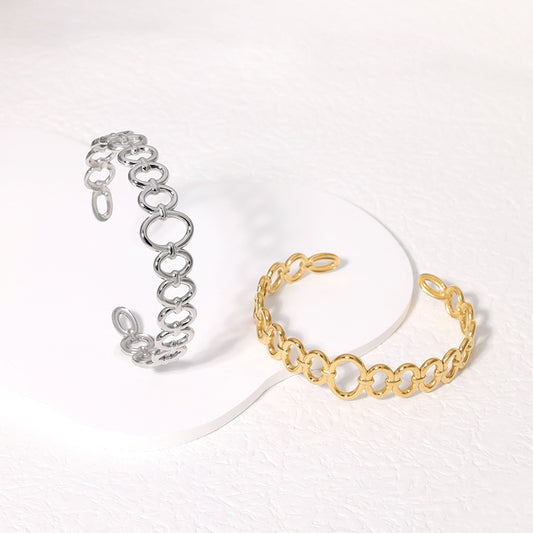 Minimalist Geometric Titanium Steel Bracelet for Women with Electroplated Finish and Open Cuff Design