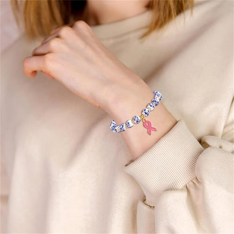 Elegant Geometric Alloy Bracelet with Ribbon Pendant for Women