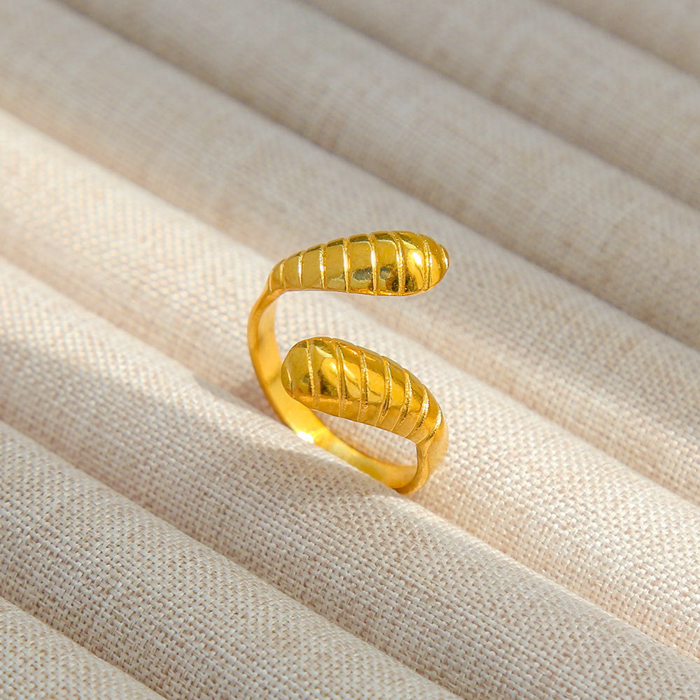 Anello Aperto Regolabile da Donna in Acciaio Inossidabile Stile INS Vintage, Geometrico e a Cuore, con Intarsio in Pietra Naturale, Elegante e Minimalista